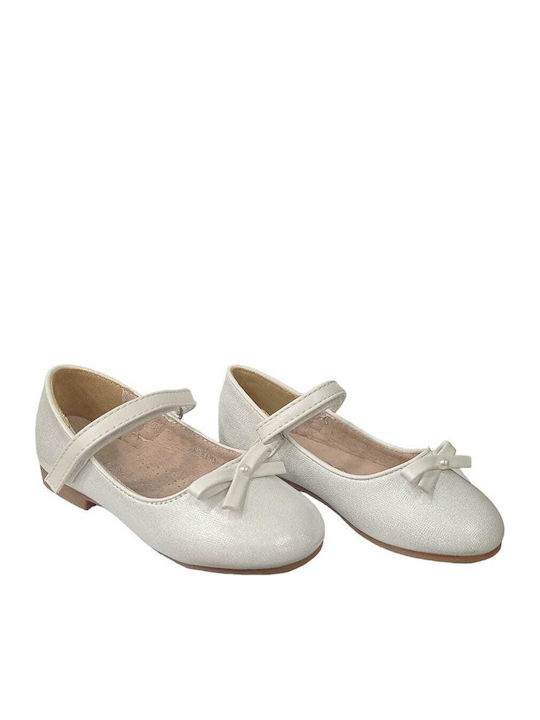 Kids Ballerinas With Hoop & Loop Closure Leather White Athina