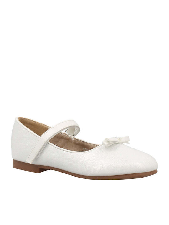Kids Ballerinas With Hoop & Loop Closure Leather White Athina