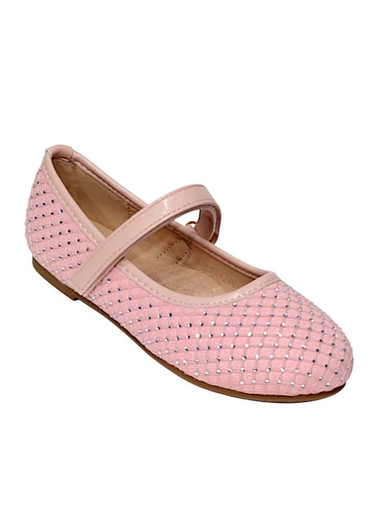 Kids Ballerinas with Hoop & Loop Closure Fabric Pink
