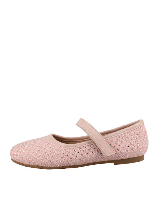 Kids Ballerinas with Hoop & Loop Closure Fabric Pink