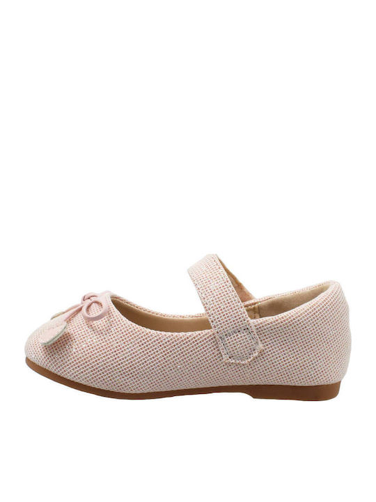 Kids Leather Ballerinas with Hoop & Loop Closure Pink