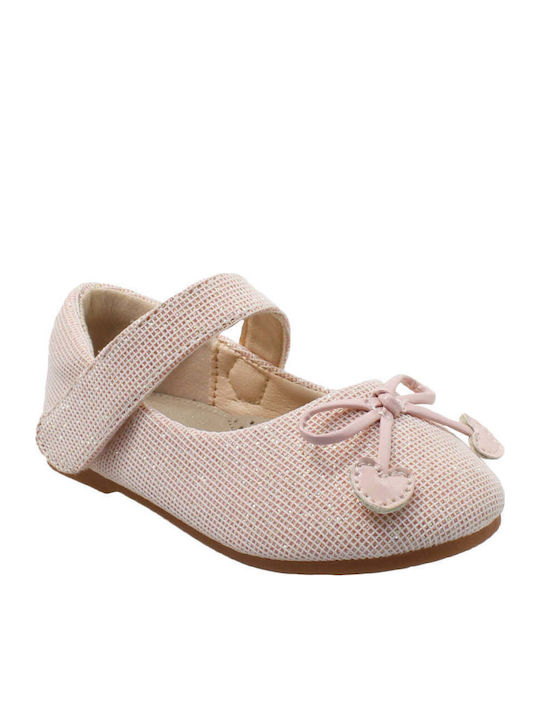 Kids Leather Ballerinas with Hoop & Loop Closure Pink