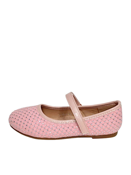 Kids Ballerinas with Hoop & Loop Closure Fabric Pink