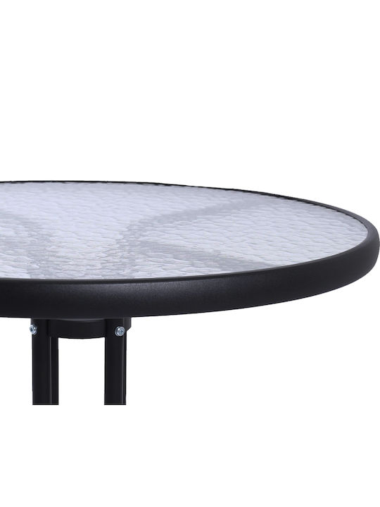 Garden & Terrace Table for Small Spaces Metal with Glass Surface Black 70x70x71cm
