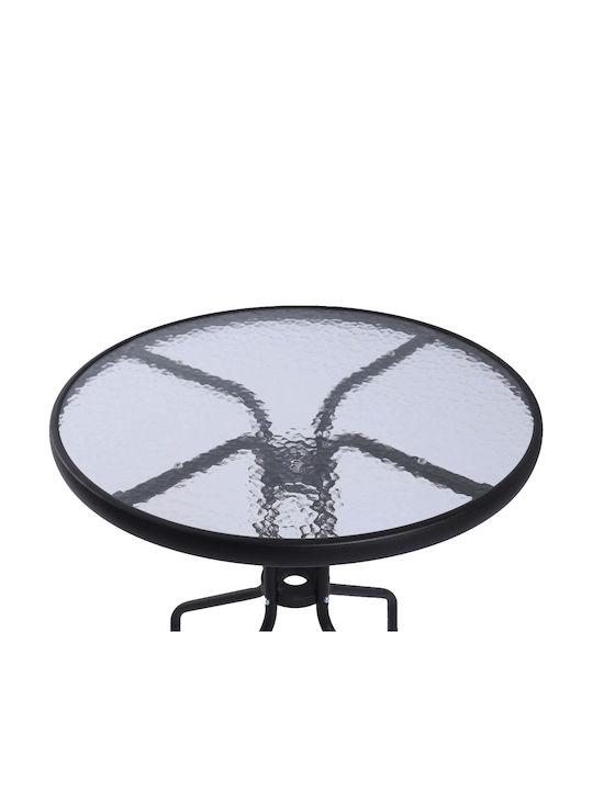Garden & Terrace Table for Small Spaces Metal with Glass Surface Black 70x70x71cm