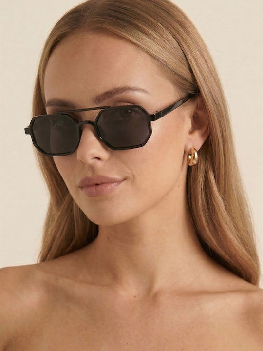 Luigi Unisex Sunglasses with Black Metallic Frame and Black Lens 4857801