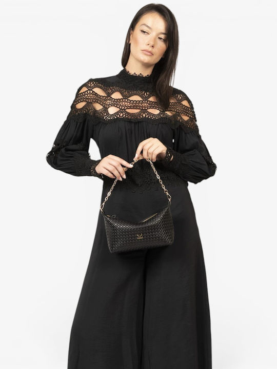 Genuí Leather Damen Schultertasche Schwarz