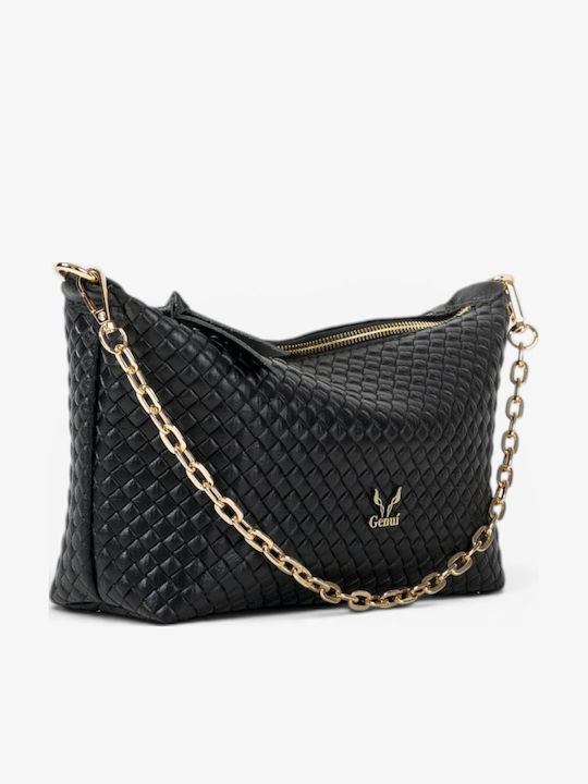 Genuí Leather Damen Schultertasche Schwarz