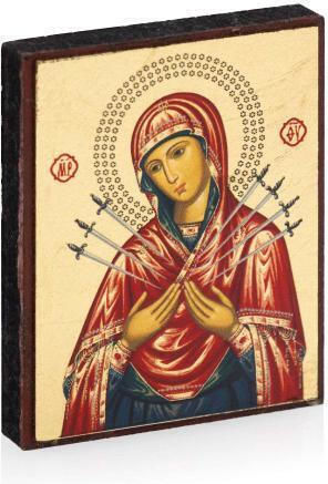 Panagia Eptaspathi Saint Icon Canvas Gold Background 6 X 5 Cm