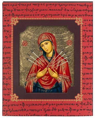 Panagia Eptaspathi Saint Icon Canvas Gold Background 6 X 5 Cm