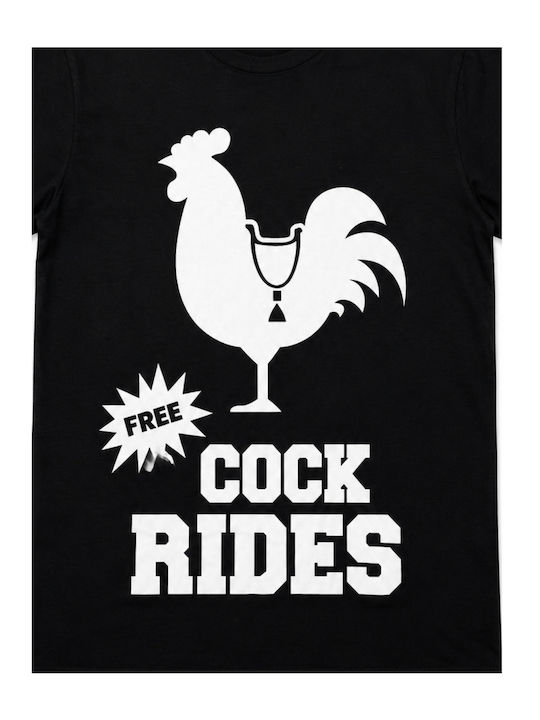 Men's Short Sleeve Printed T-shirt "free Cock Rides" Rooster 63842-Black