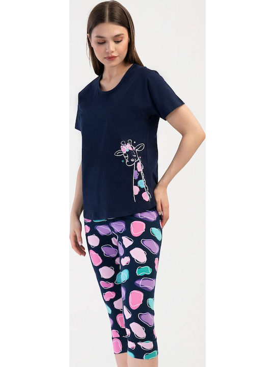 Vienetta Secret Sommerliches Damen-Schlafanzug-Set Blau