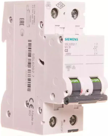 Overcurrent Circuit Breaker 2p C 2a 6ka Ac 5sl6202-7