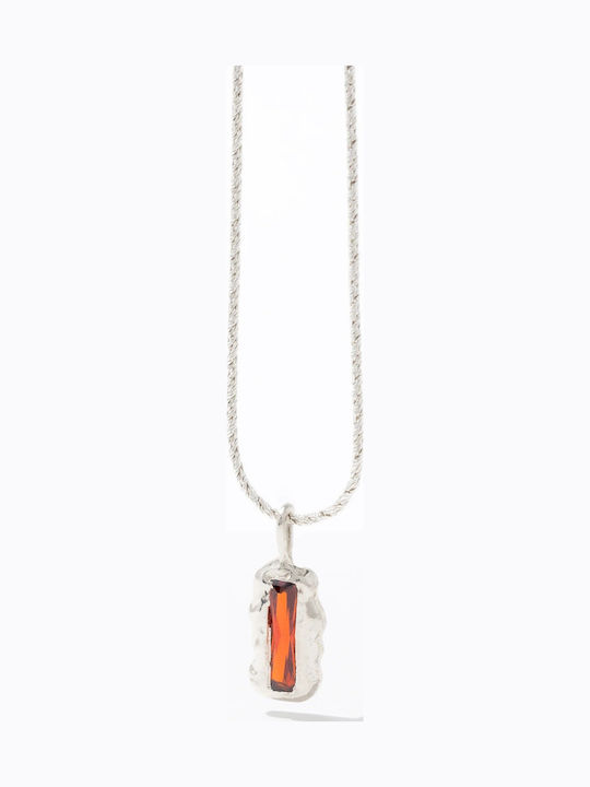Sisyphus Necklace Made of Silver with Orange Zircon