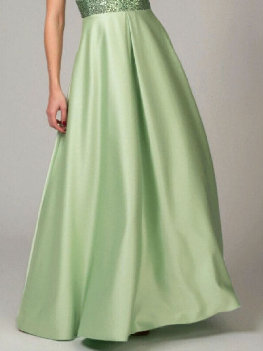 Summer Maxi Evening Satin Dress Light Green