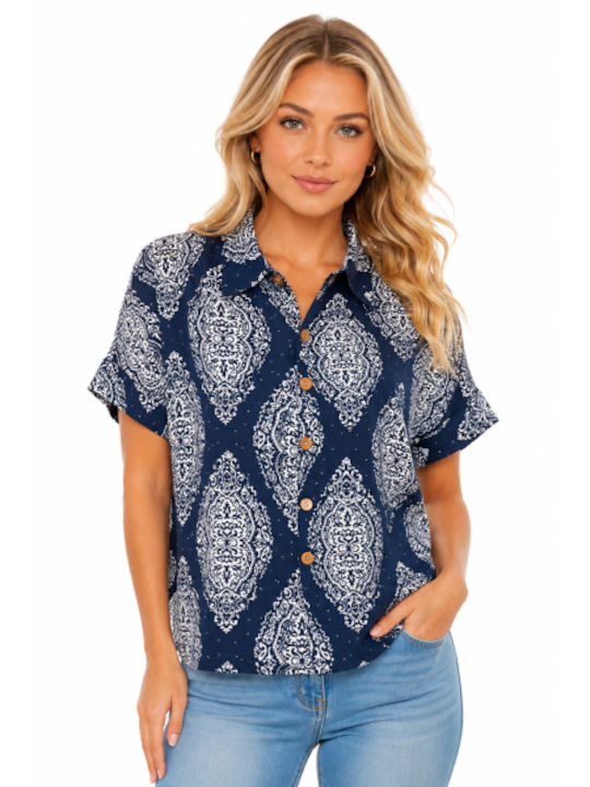 Short Sleeve Women's Shirt Blue SS-JS7207-26SH-Blue