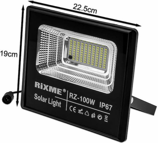 Στεγανός Ηλιακός Προβολέας LED 100W Ψυχρό Λευκό 6000K με Τηλεχειριστήριο IP67