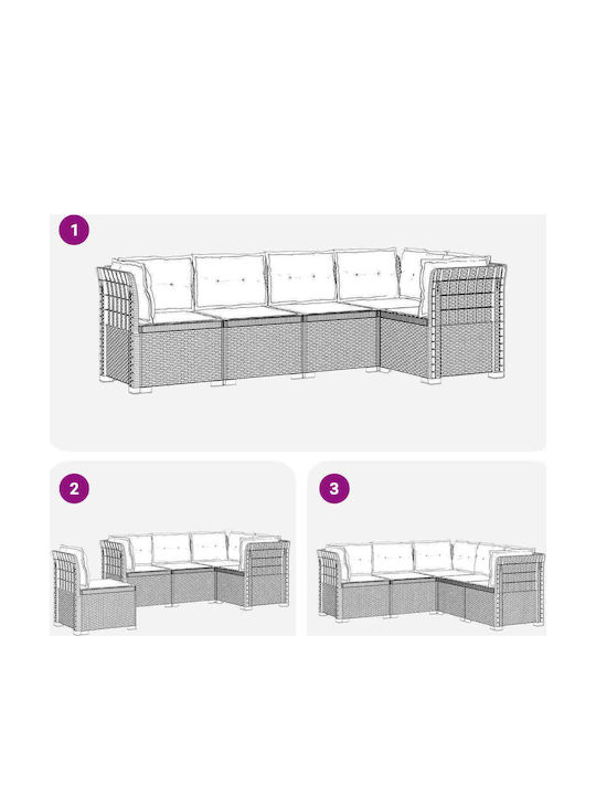 Outdoor Corner Sofa Made of Polypropylene with Cushions