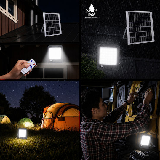 Aerbes Waterproof Solar LED Flood Light 1000W Cold White 6500K with Motion Sensor Photocell and Remote Control IP66