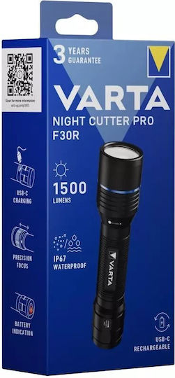 Varta Rechargeable Flashlight LED IP67 with Maximum Brightness 1500lm F30r