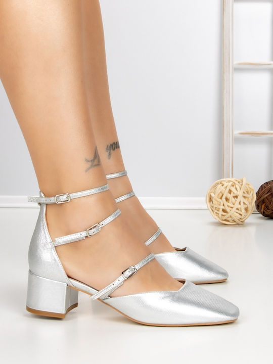 Heels with Chunky Low Heel Silver