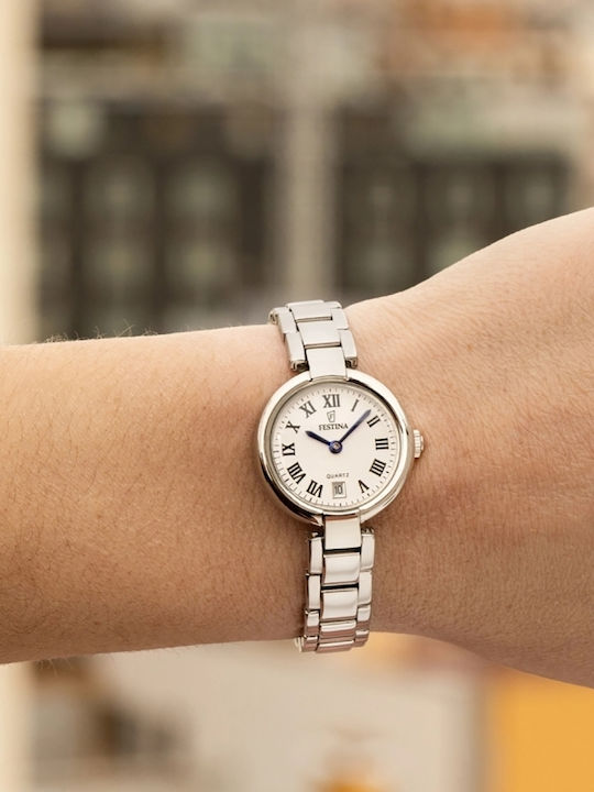 Festina Ceas Dama 26mm Cu Baterie Și Brățară Din Metal Argintie