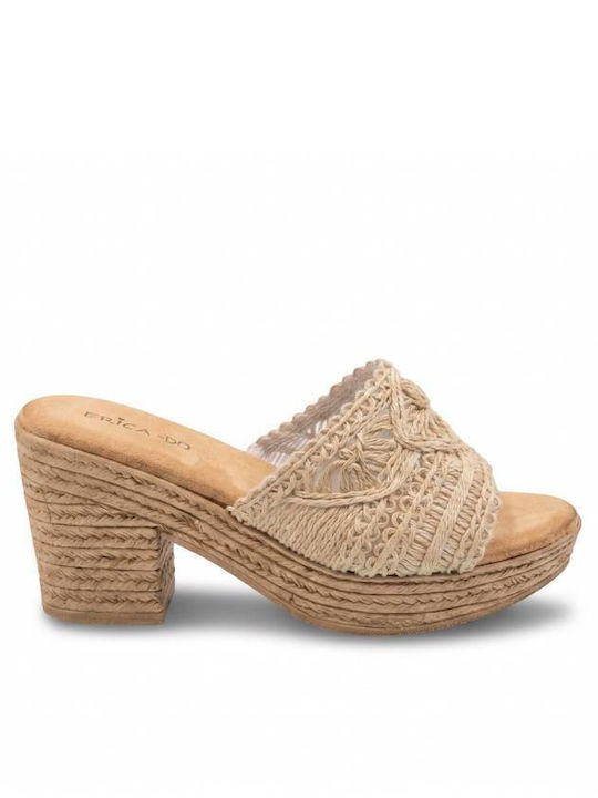 Mules With High Heel In Beige Colour