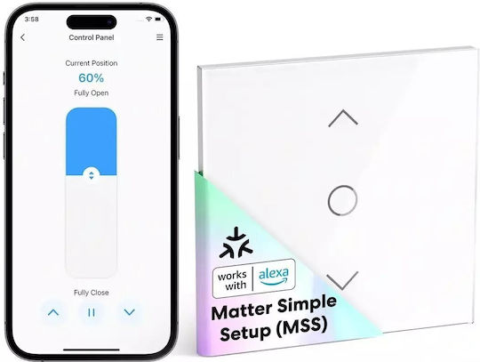 Meross Χωνευτός Διακόπτης Τοίχου Αφής Wi-Fi Ρολών Μονός με Πλαίσιο