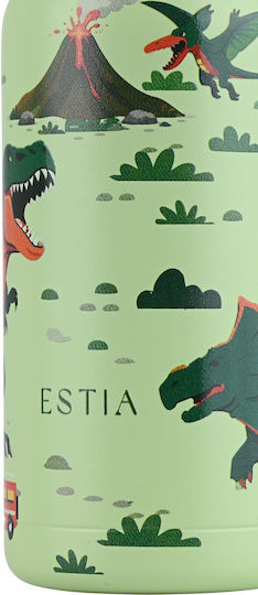 Estia Wonder Bottle Save the Aegean Stainless Steel Kids Water Bottle Dinosaurs Thermos with Straw Non Spill Dino Explorer 350ml