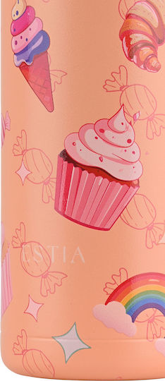 Estia Wonder Bottle Save the Aegean Stainless Steel Kids Thermos Water Bottle with Straw Non Spill Candy Sky 500ml