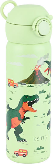 Estia Wonder Bottle Save The Aegean Stainless Steel Kids Water Bottle Dinosaurs Thermos with Straw Non Spill Dino Explorer 500ml