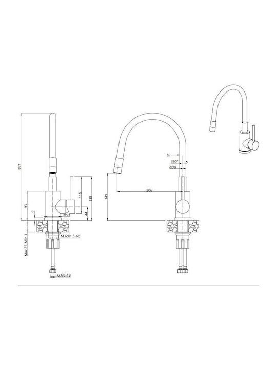 GraniteQ Drop-In Spüle aus Verbundgranulat mit Wasserhahn B77xT44cm Schwarz