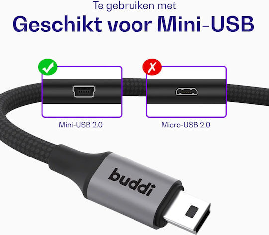 Buddi Flex Cable USB-C male - mini USB-A 12W Black 2m