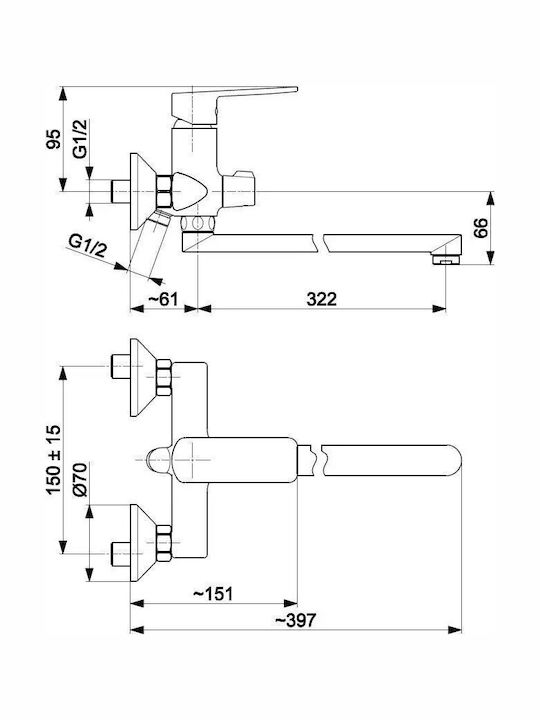 Mixing Bathtub Shower Faucet Complete Set Silver