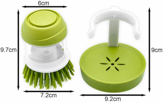 Kitchen Brush with Base and Soap Holder, Green