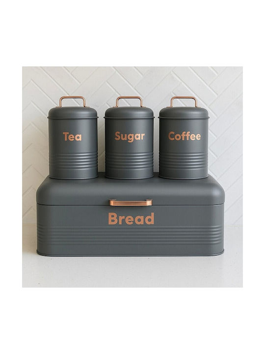 Set of 3 Food Jars for Coffee Tea Sugar with Metallic Brown Lid 3 Pieces