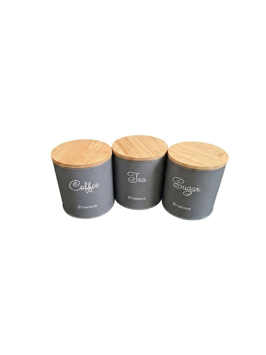 Set of 4 General Use Food Jars with Metallic Grey Lid 36.5x25x13.3cm 4 Pieces