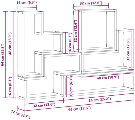 Cube Shelf Artisan Oak 96x12x64cm