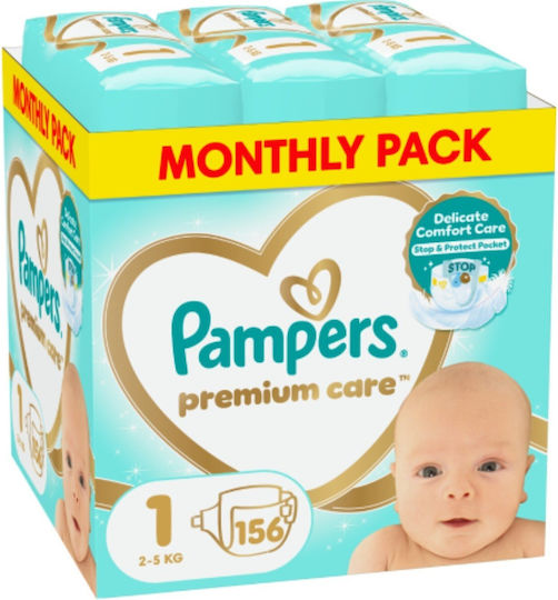 Pampers Πάνες με Αυτοκόλλητο Premium Care Monthly Pack No. 1 για 2-5kg 156τμχ