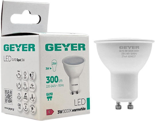 Geyer LED Bulb 3W for Socket GU10 and Shape PAR16 Warm White 300lm