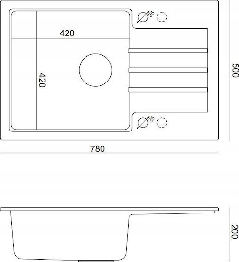 GraniteQ Надеждна мивка Порцелан 78x50x20см Черно