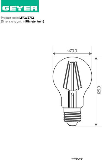 Geyer LED Bulb 12W for Socket E27 and Shape A60 Warm White 1521lm