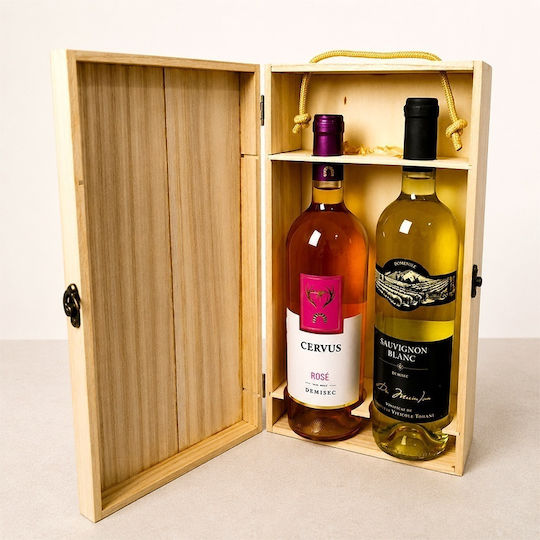 Premium Package 2 Wines In A Wooden Box Engraved Manor Illustration