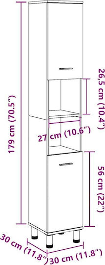 vidaXL Badezimmersäule Boden H30xB30xH179cm Braun