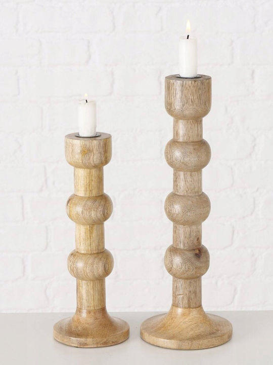 Boltze Set of Candle Holders Wooden in Beige Color 2pcs