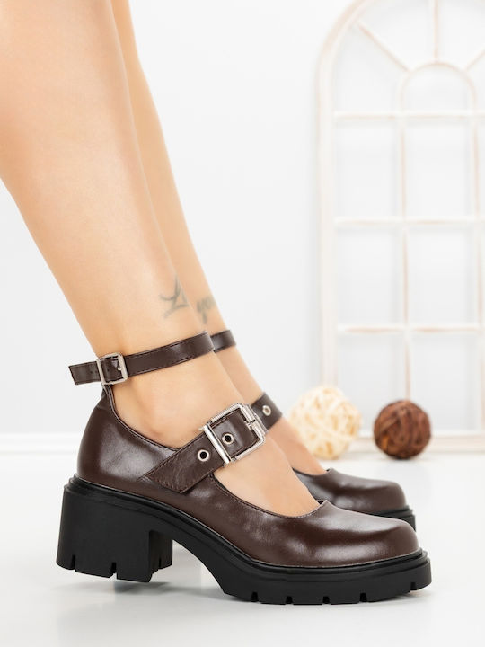 Pumps mit Mittelhohem Braun Absatz