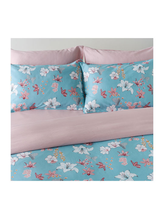 Kentia Darlyn Κουβερλί Υπέρδιπλο Βαμβακοσατέν Ciel-pink-white-yellow 230x250cm