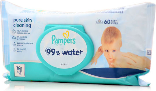 Pampers 99% Вода Бебешки Кърпички с 99% Вода Без Аромат Алкохол и Парабени 60 Броя