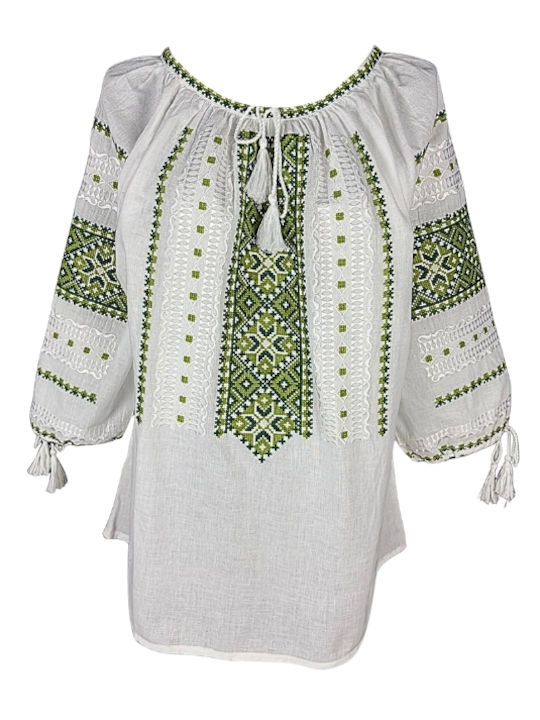 Bluza Damă Bumbac Mânecă Lungă Alb/Portocaliu