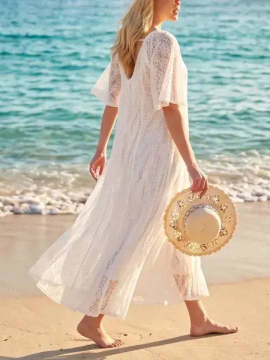 Platinum Fashion Γυναικείο Μακρύ Φόρεμα Παραλίας Άσπρο